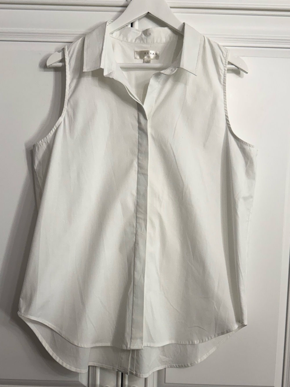 Kenar White Sleeveless Button Up Collared Blouse Shirt Hidden Placket Size Large